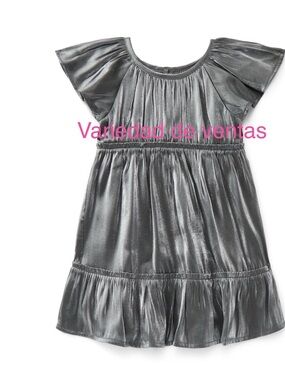 Metallic Silver Ruffle Sleeve Dress